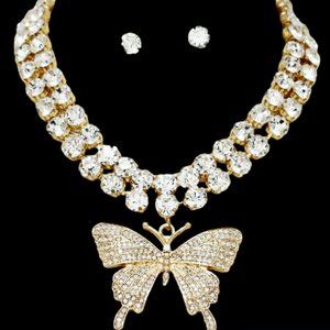 Butterfly Rhinestone Choker Necklace Set